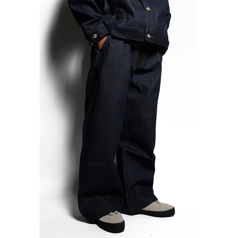 (R)BAGGY DENIM PANTS -NAVY-