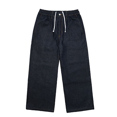 (R)BAGGY DENIM PANTS -NAVY-