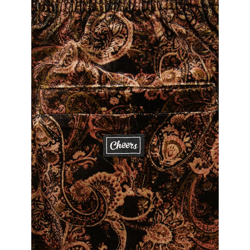 PAISLEY VELOUR TRACK PANTS -BROWN-