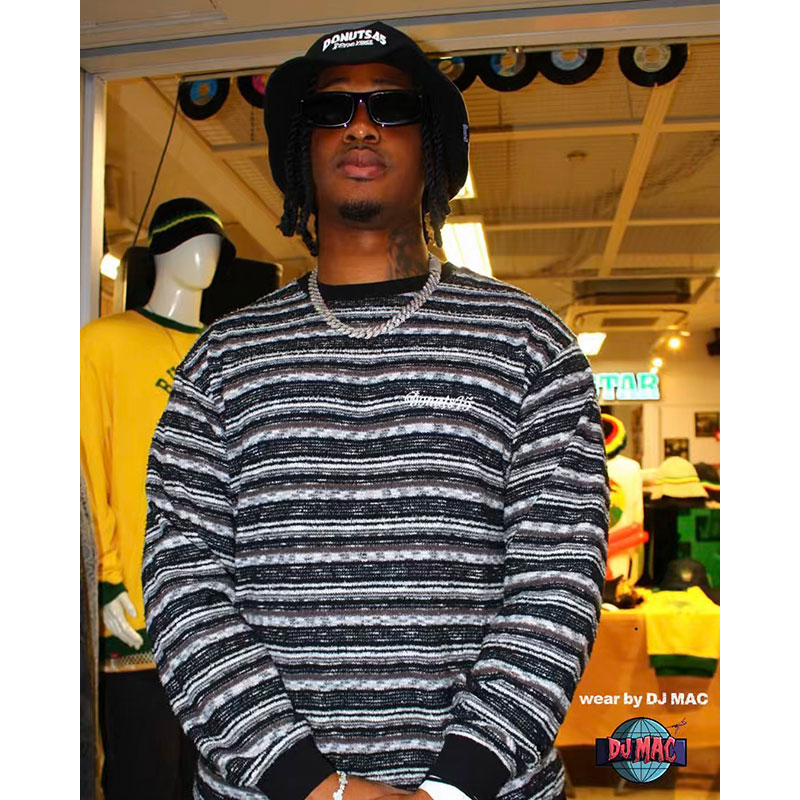 MULTI BORDER SWEATER -BLACK-