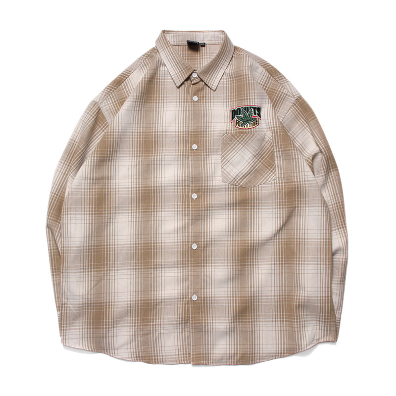 CANNABIS PLAID LS SHIRTS -BEIGE-