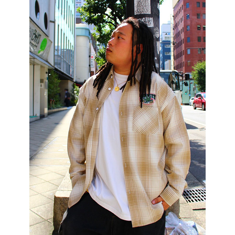 CANNABIS PLAID LS SHIRTS -BEIGE-