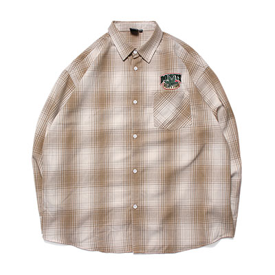 CANNABIS PLAID LS SHIRTS -BEIGE-