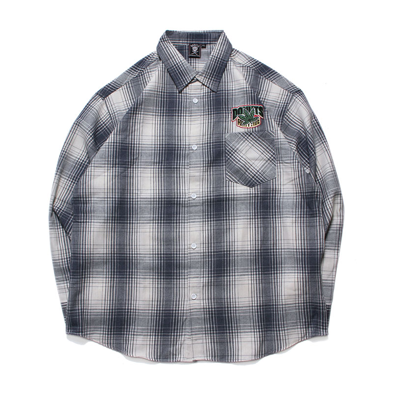 CANNABIS PLAID LS SHIRTS -NAVY-