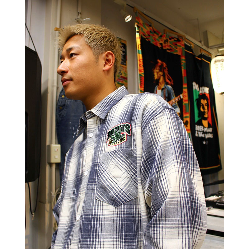 CANNABIS PLAID LS SHIRTS -NAVY-