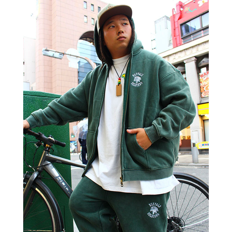 BS PIGMENT ZIP HOODIE -GREEN-